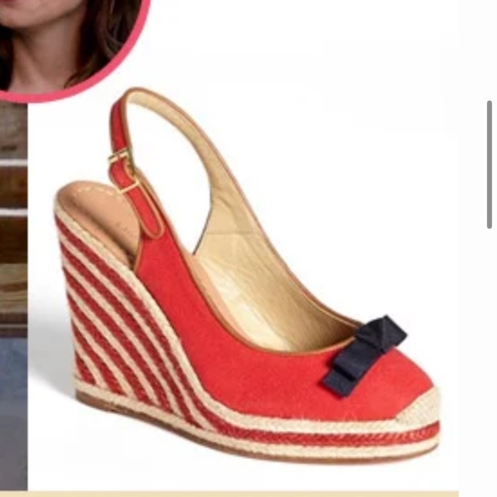 kate spade Red Espadrille Wedge Slingback with Black Bow